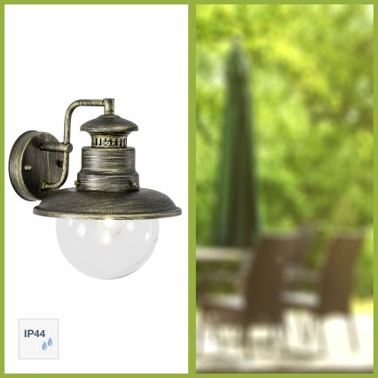 Brilliant - Aplique de exterior ARTU 1xE27/60W/230V IP44 pátina/dorado