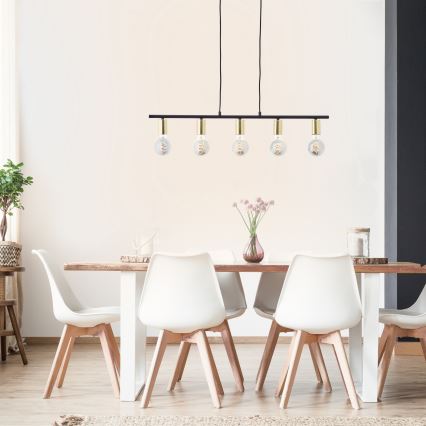 Brilliant - Lámpara colgante KERRY, suspensión por cable, 5xE27/40W/230V, negro/latón