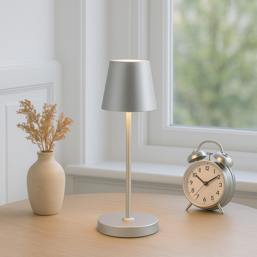 Brilliant - Lámpara de mesa exterior táctil recargable regulable ELORA LED/2,5W/5V 2700K 2600 mAh IP44 plateada