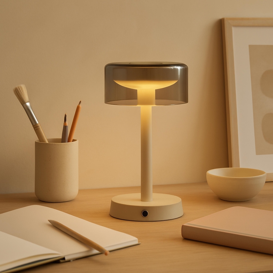 Brilliant - LED Lámpara de mesa para exterior recargable, táctil y regulable RAZOR LED/2,5W/5V 2700K 2600 mAh IP44 gris