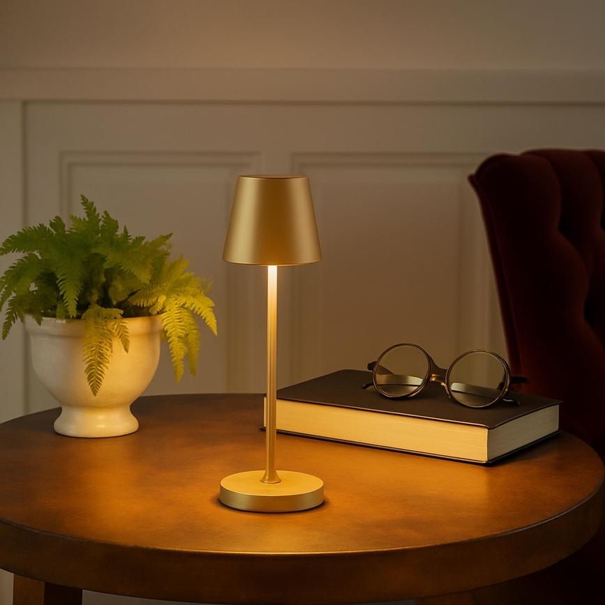 Brilliant - Lámpara de mesa LED regulable, recargable y táctil para exterior ELORA LED/2,5W/5V 2700K 2600 mAh IP44 dorada