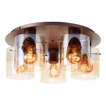 Brilliant - Lámpara de techo PETJE 5xE27/40W/230V Ø 52 cm marrón/ahumado