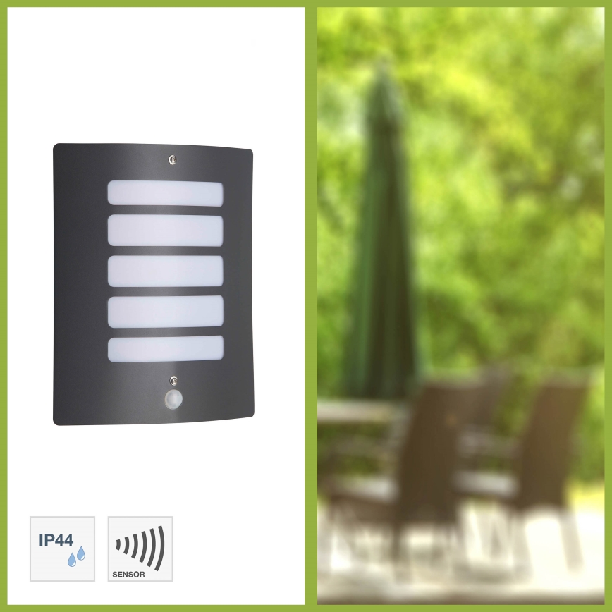 Brilliant - Aplique de pared para exteriores con sensor de movimiento y sensor crepuscular TODD 1xE27/60W/230V IP44 antracita