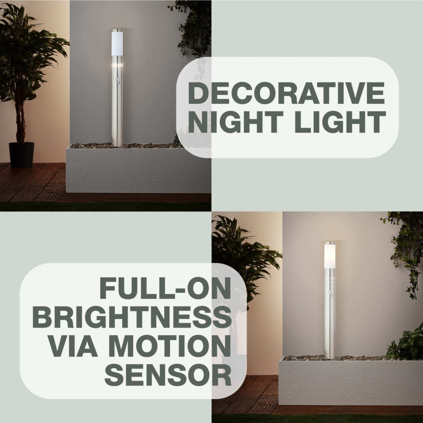 Brilliant - Lámpara LED de exterior con sensor LEIGH LED/0,9W/230V + 1xE27/11W 80 cm IP44 cromo brillante