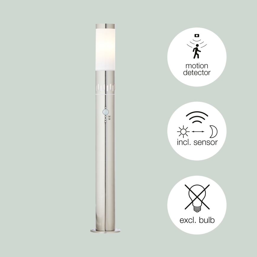 Brilliant - Lámpara LED de exterior con sensor LEIGH LED/0,9W/230V + 1xE27/11W 80 cm IP44 cromo brillante