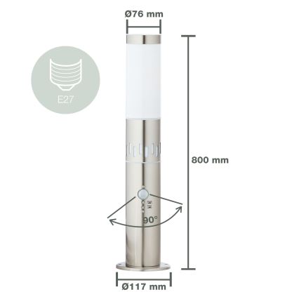 Brilliant - Lámpara LED de exterior con sensor LEIGH LED/0,9W/230V + 1xE27/11W 80 cm IP44 cromo brillante