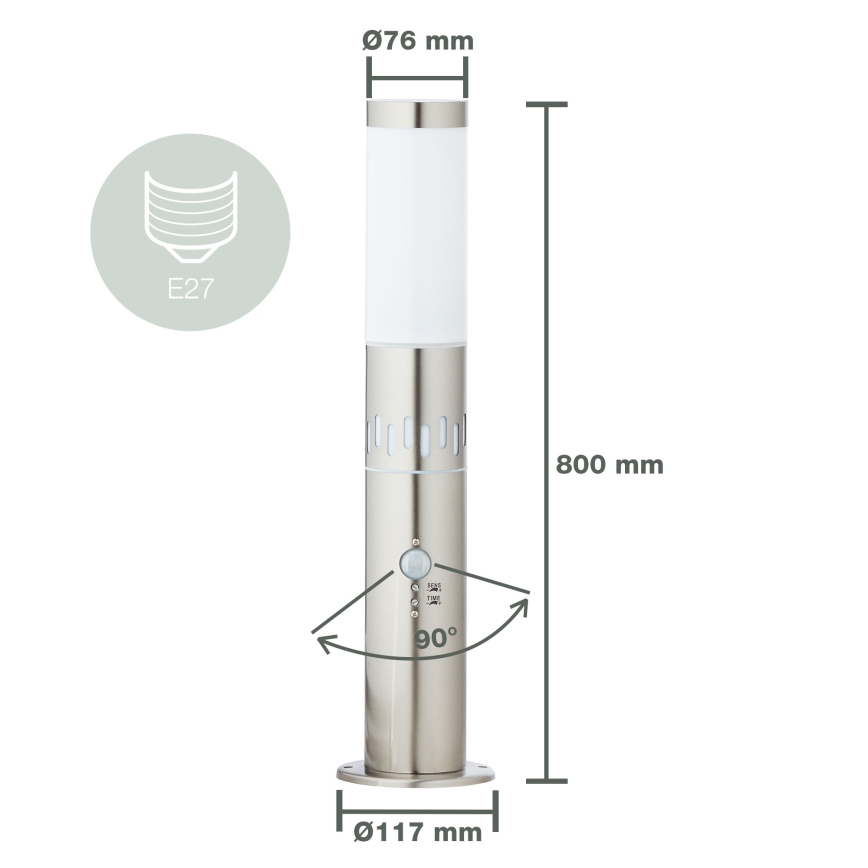 Brilliant - Lámpara LED de exterior con sensor LEIGH LED/0,9W/230V + 1xE27/11W 80 cm IP44 cromo brillante