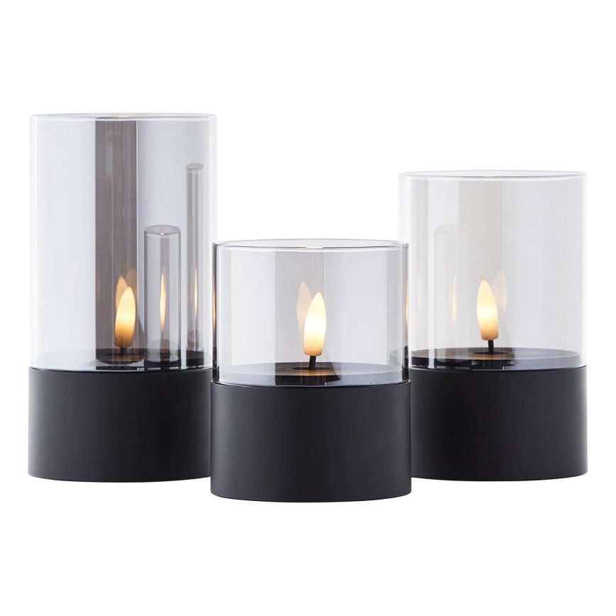 Brilliant - Pack de 3 velas LED BOUGIE LED/2xAA IP44 negro/ahumado