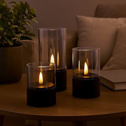 Brilliant - Pack de 3 velas LED BOUGIE LED/2xAA IP44 negro/ahumado