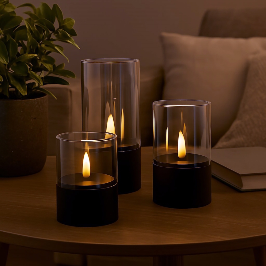 Brilliant - Pack de 3 velas LED BOUGIE LED/2xAA IP44 negro/ahumado