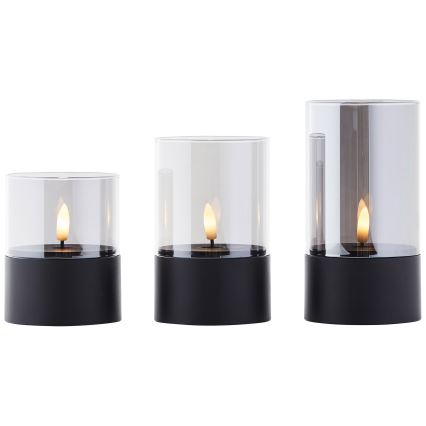 Brilliant - Pack de 3 velas LED BOUGIE LED/2xAA IP44 negro/ahumado