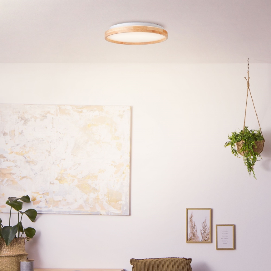 Brilliant - Plafón LED ALSON LED/26W/230V 3000/4500K diá. 39,5 cm madera de caucho