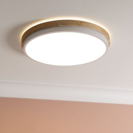 Brilliant - Plafón LED regulable BAARLO LED/24W/230V diá. 35 cm blanco/madera de caucho
