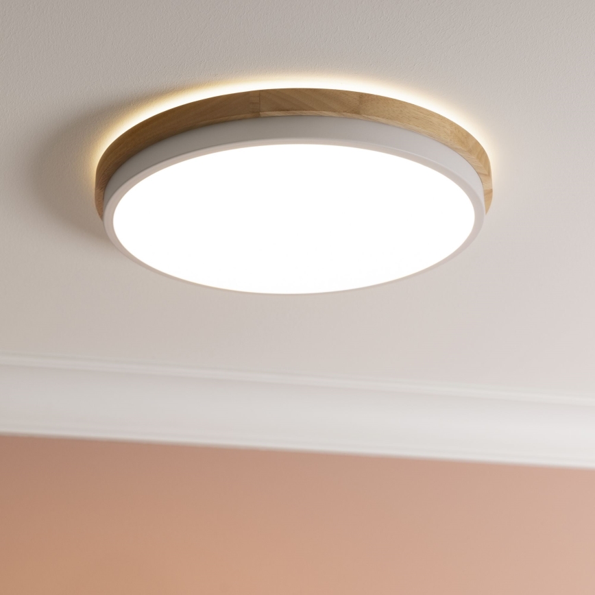 Brilliant - Plafón LED regulable BAARLO LED/24W/230V diá. 35 cm blanco/madera de caucho