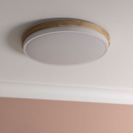 Brilliant - Plafón LED regulable BAARLO LED/24W/230V diá. 35 cm blanco/madera de caucho
