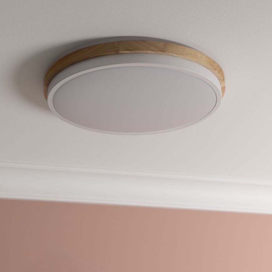 Brilliant - Plafón LED regulable BAARLO LED/24W/230V diá. 35 cm blanco/madera de caucho