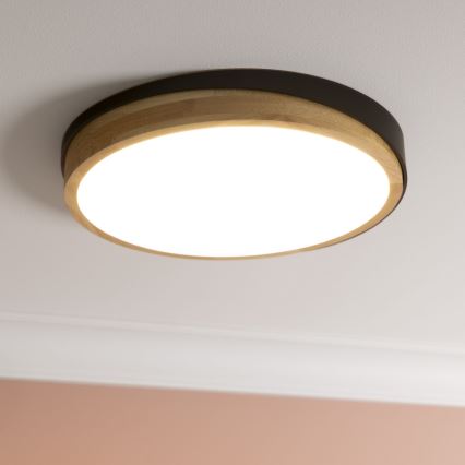 Brilliant - Plafón LED regulable BAARLO LED/24W/230V diá. 35 cm negro/madera de caucho