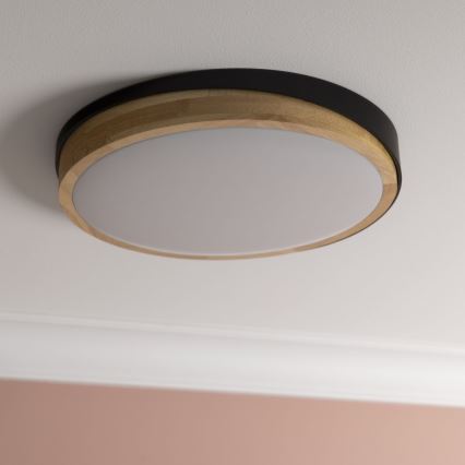Brilliant - Plafón LED regulable BAARLO LED/24W/230V diá. 35 cm negro/madera de caucho