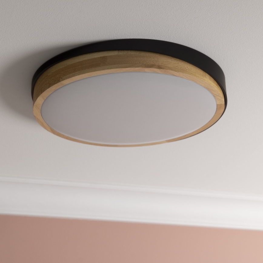 Brilliant - Plafón LED regulable BAARLO LED/24W/230V diá. 35 cm negro/madera de caucho