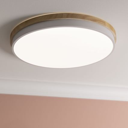 Brilliant - Plafón LED regulable BAARLO LED/36W/230V 3000-6500K diá. 50 cm blanco/madera de caucho + control remoto