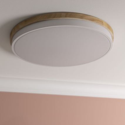 Brilliant - Plafón LED regulable BAARLO LED/36W/230V 3000-6500K diá. 50 cm blanco/madera de caucho + control remoto