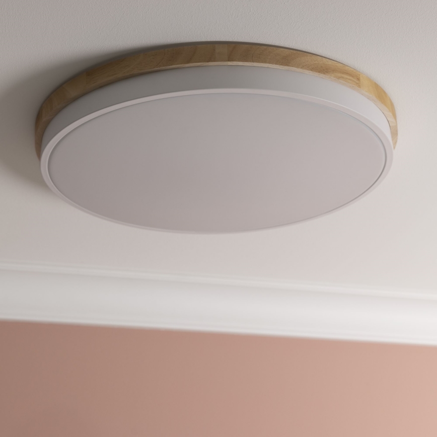 Brilliant - Plafón LED regulable BAARLO LED/36W/230V 3000-6500K diá. 50 cm blanco/madera de caucho + control remoto