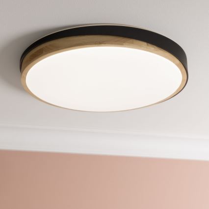 Brilliant - Plafón LED regulable BAARLO LED/36W/230V 3000-6500K diá. 50 cm negro/madera de caucho + control remoto