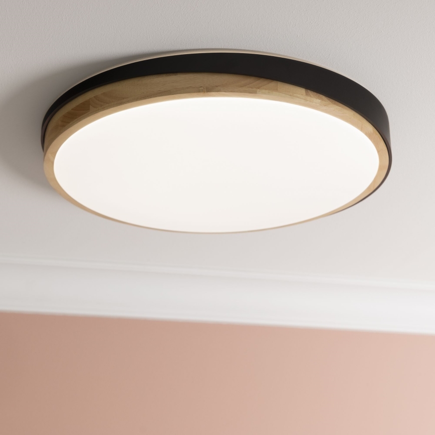 Brilliant - Plafón LED regulable BAARLO LED/36W/230V 3000-6500K diá. 50 cm negro/madera de caucho + control remoto