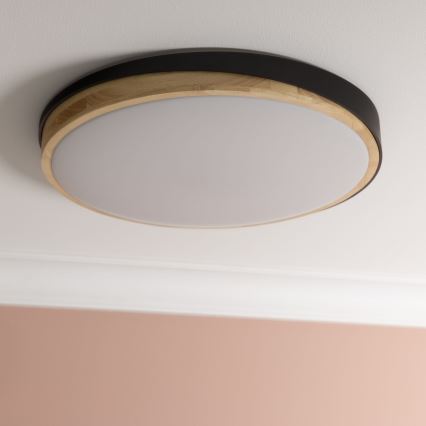 Brilliant - Plafón LED regulable BAARLO LED/36W/230V 3000-6500K diá. 50 cm negro/madera de caucho + control remoto