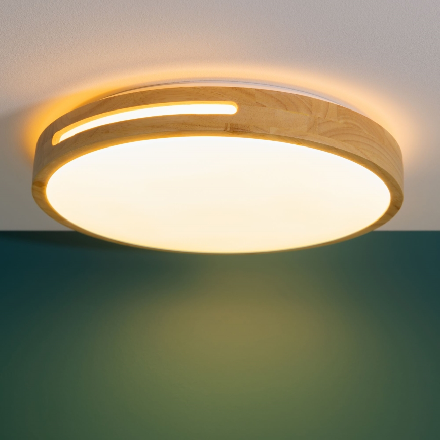 Brilliant - Plafón LED regulable WOODBURY LED/24W/230V diá. 39 cm madera de caucho