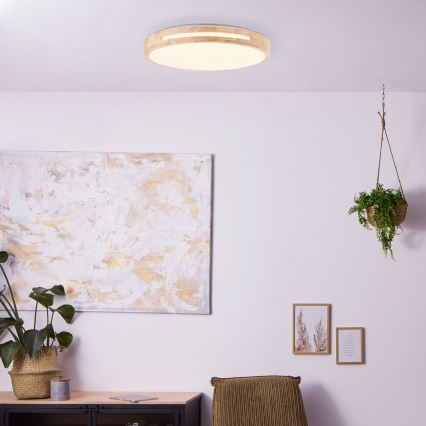 Brilliant - Plafón LED regulable WOODBURY LED/24W/230V diá. 39 cm madera de caucho