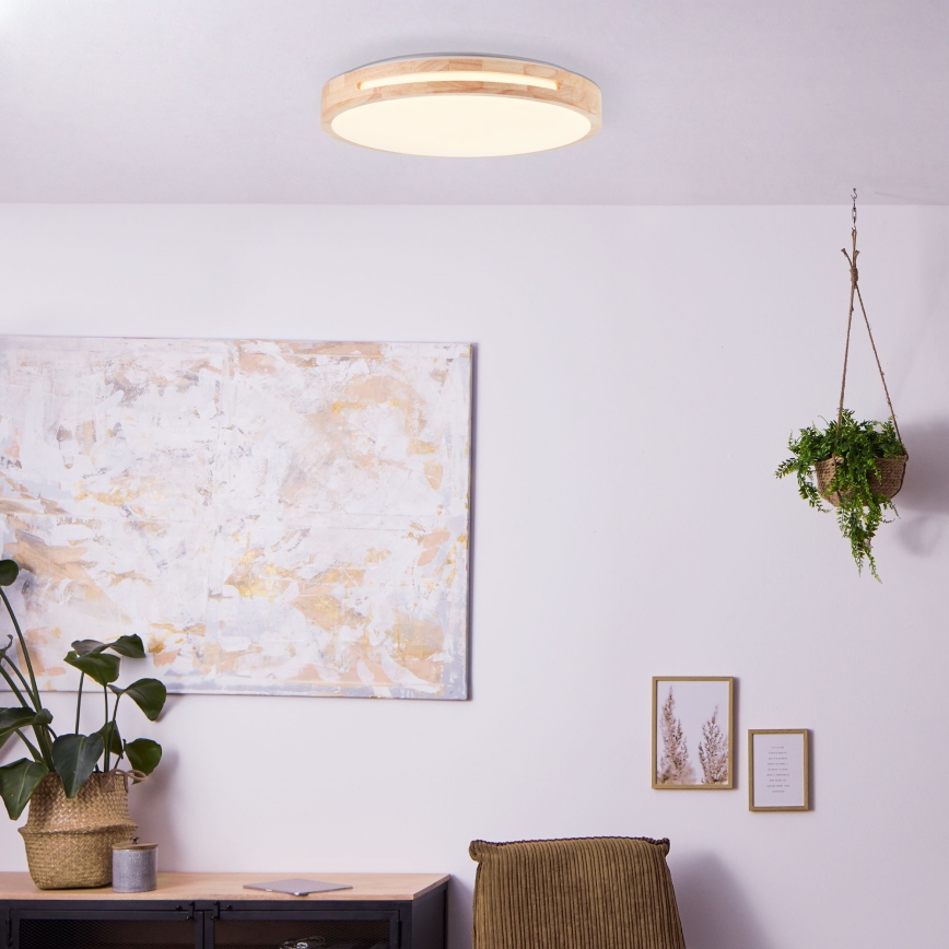 Brilliant - Plafón LED regulable WOODBURY LED/24W/230V diá. 39 cm madera de caucho