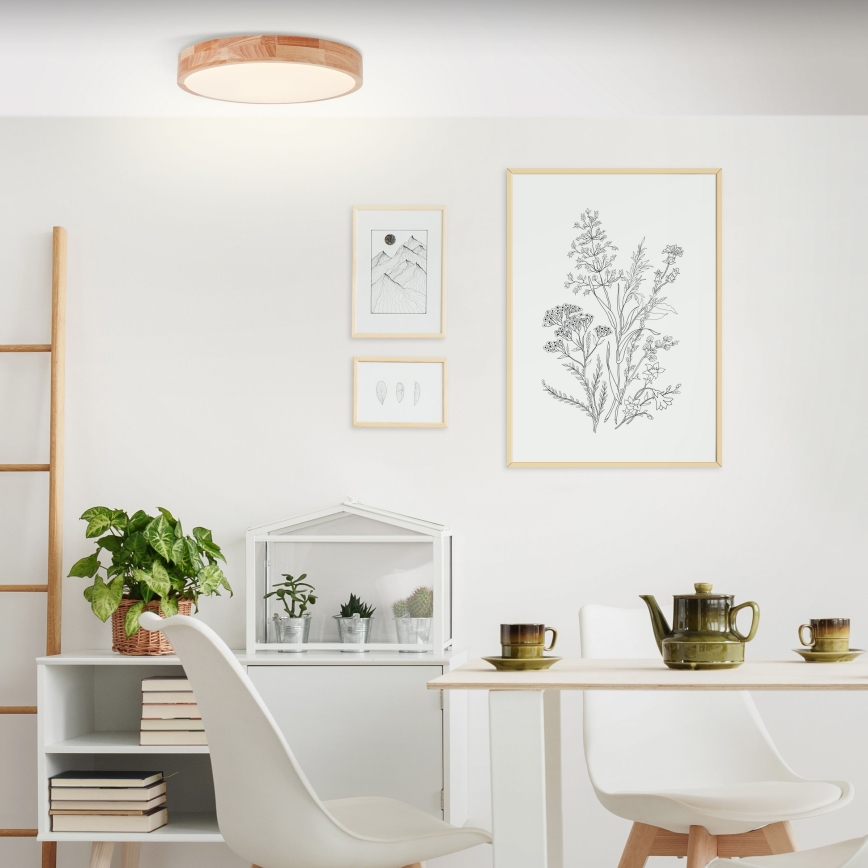 Brilliant - Plafón LED SLIMLINE LED/22W/230V Ø 39 cm, madera de caucho (Hevea)