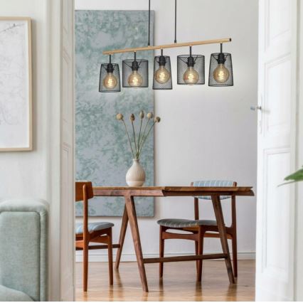 Brilo 4078-054 - Lámpara colgante con cable WOOD & STYLE 5xE27/60W/230V