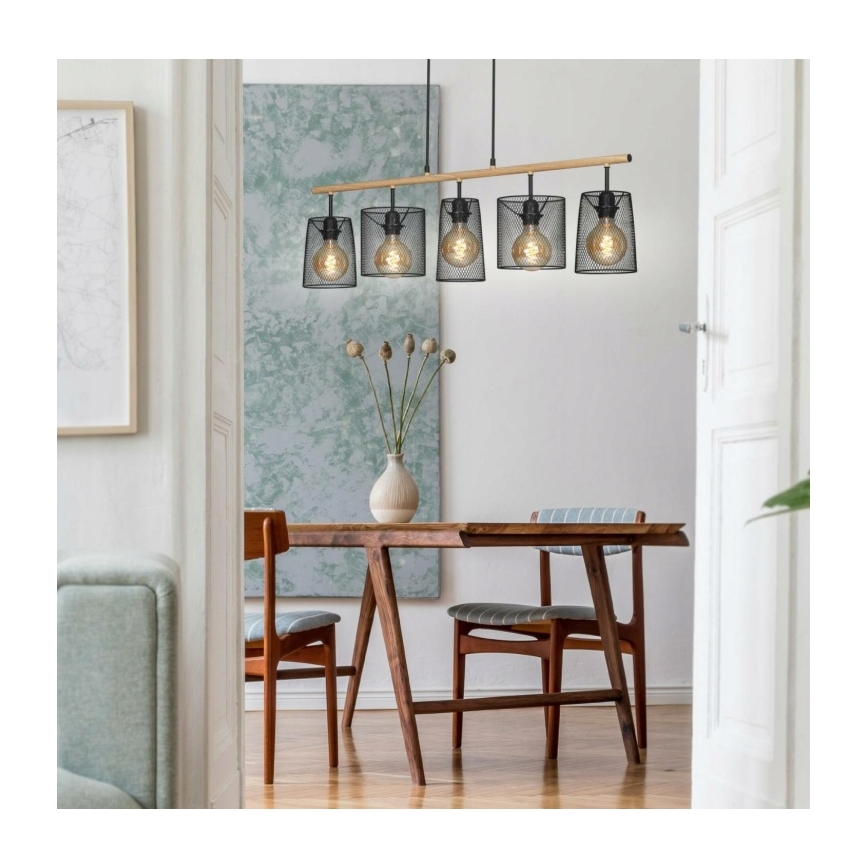 Brilo 4078-054 - Lámpara colgante con cable WOOD & STYLE 5xE27/60W/230V