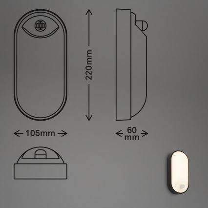 Brilo - Aplique LED exterior con sensor de movimiento y sensor crepuscular RUCH LED/12W/230V IP65 negro