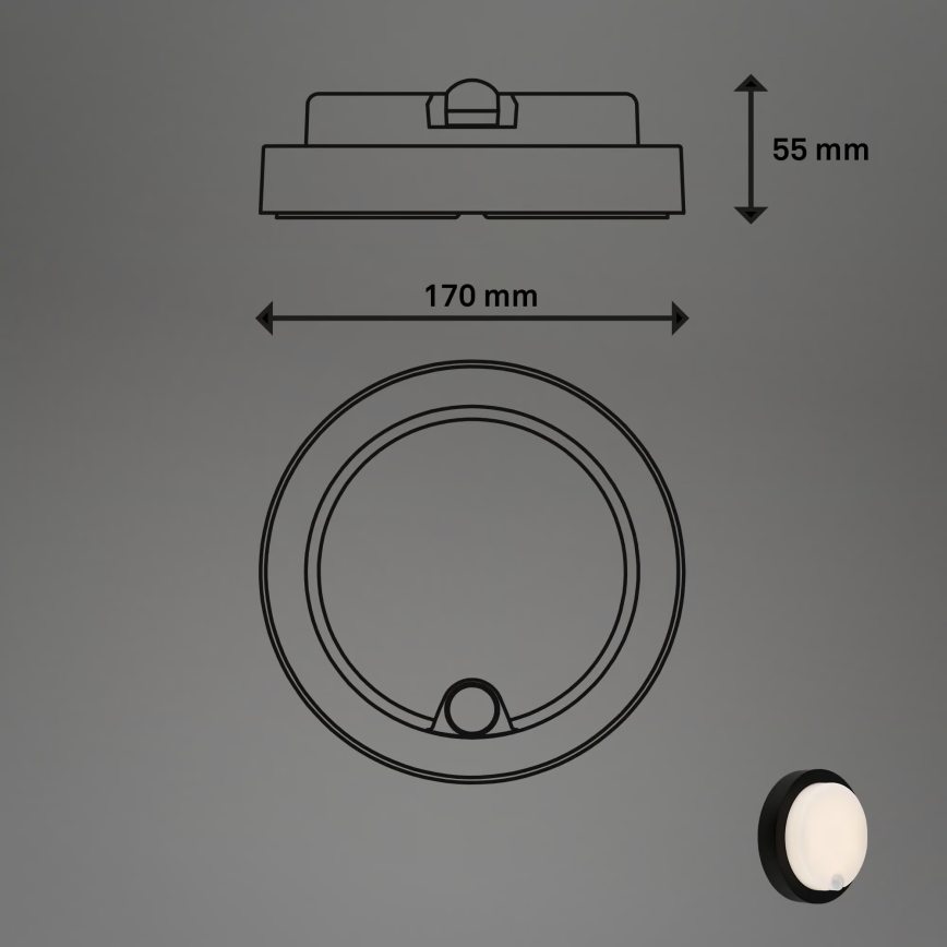Brilo - Aplique exterior recargable LED con sensor, 4W/5V, 4400 mAh, IP44, negro