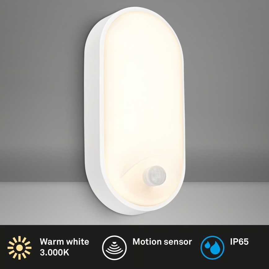Brilo - Aplique de pared LED para exterior con sensor de movimiento y sensor crepuscular RUCH LED/12W/230V IP65 blanco