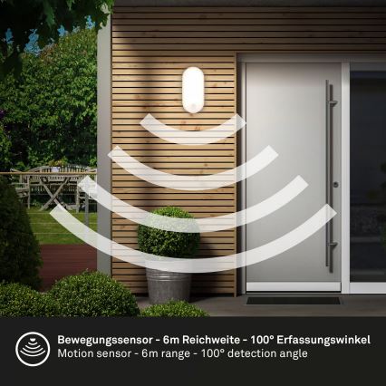 Brilo - Aplique de pared LED para exterior con sensor de movimiento y sensor crepuscular RUCH LED/12W/230V IP65 blanco