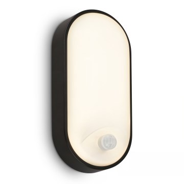 Brilo - Aplique LED exterior con sensor de movimiento y sensor crepuscular RUCH LED/12W/230V IP65 negro