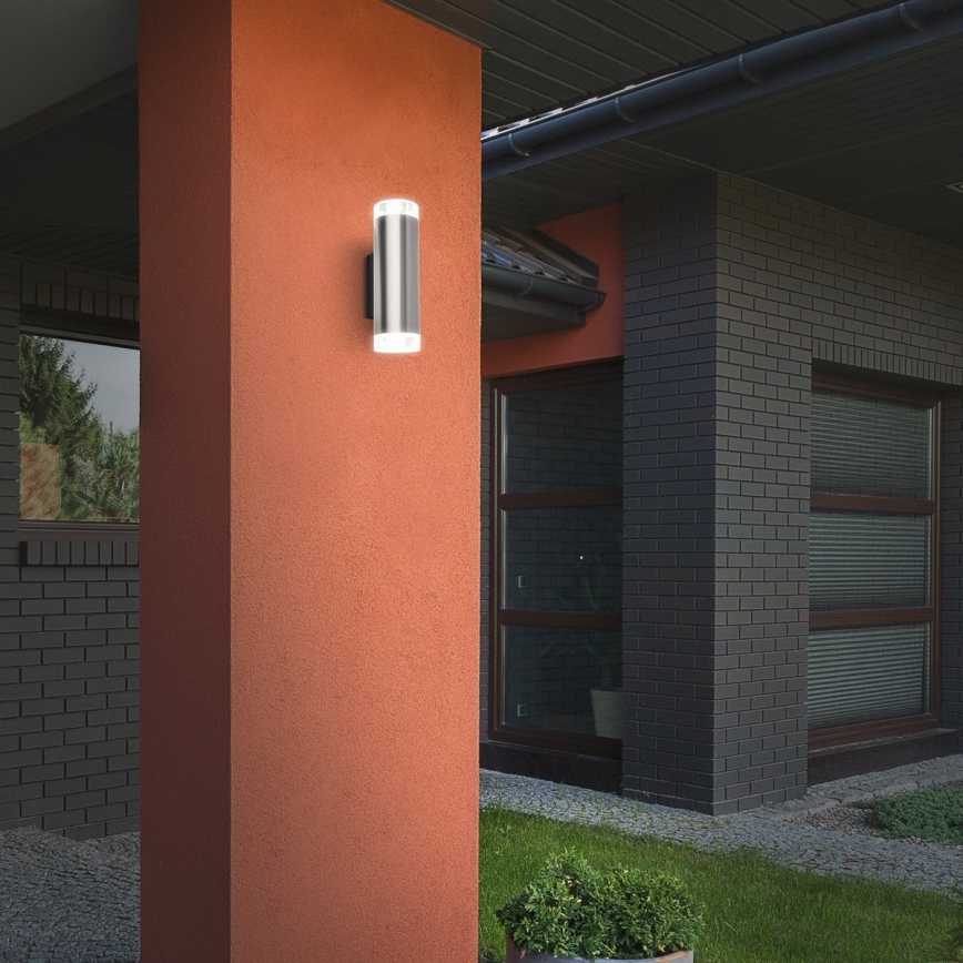 Brilo - Aplique LED para exterior 2xGU10/4,7W/230V IP44 4000K cromo mate