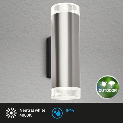 Brilo - Aplique LED para exterior 2xGU10/4,7W/230V IP44 4000K cromo mate
