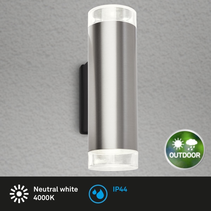 Brilo - Aplique LED para exterior 2xGU10/4,7W/230V IP44 4000K cromo mate