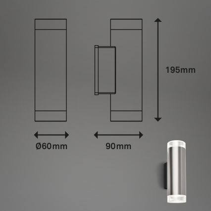 Brilo - Aplique LED para exterior 2xGU10/4,7W/230V IP44 4000K cromo mate