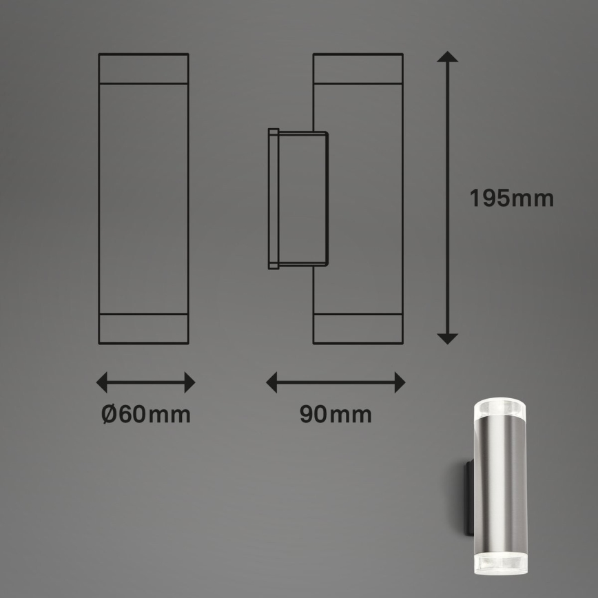 Brilo - Aplique LED para exterior 2xGU10/4,7W/230V IP44 4000K cromo mate