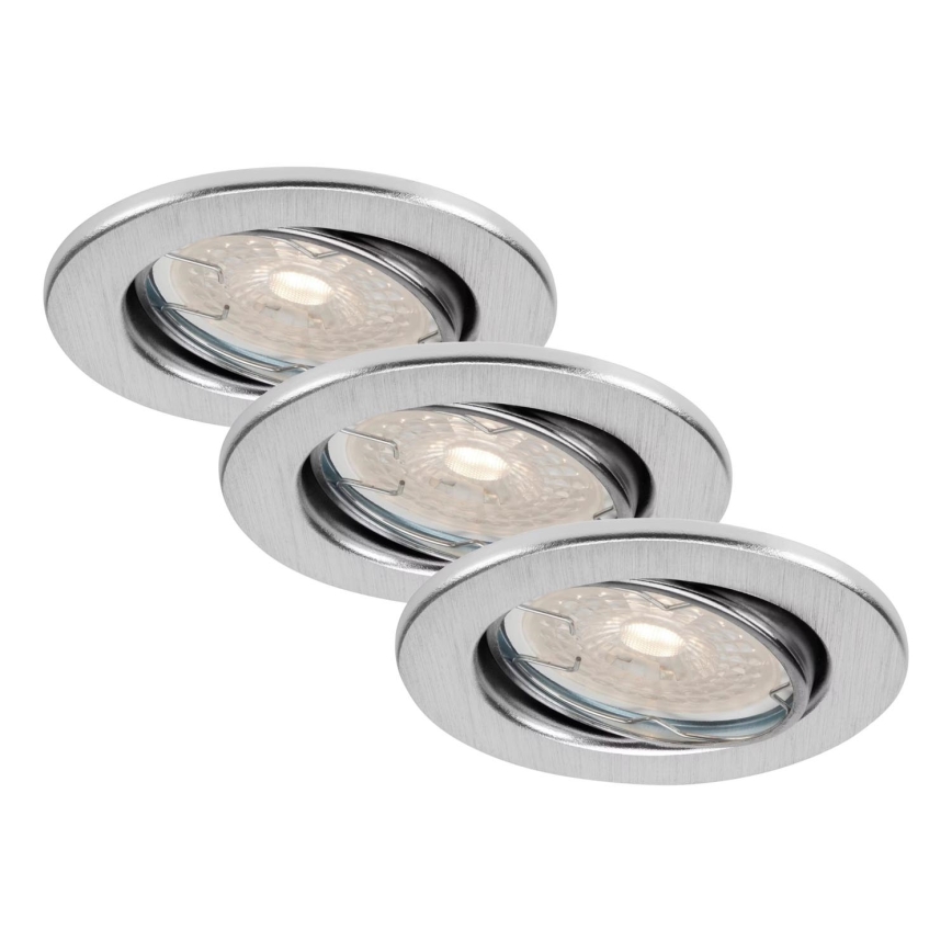 Brilo - Juego de 3 focos empotrables LED regulables para baño DIMM LED/5,5W/230V IP23 cromo mate