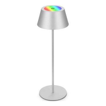 Brilo - Lámpara de mesa KIKI para exterior, recargable y táctil, LED RGB regulable, LED/2,6W/5V IP44 2600 mAh, plateada
