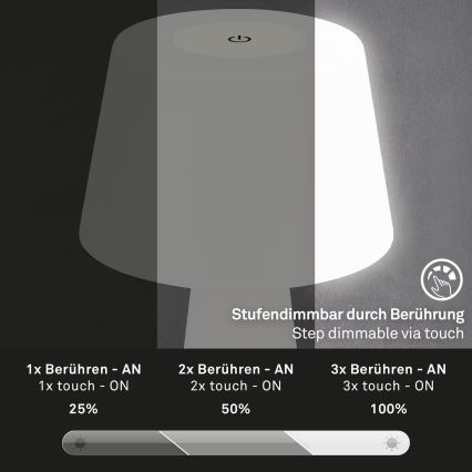 Brilo - Lámpara de mesa LED de exterior recargable y regulable LED/3,5W/5V IP44 blanco
