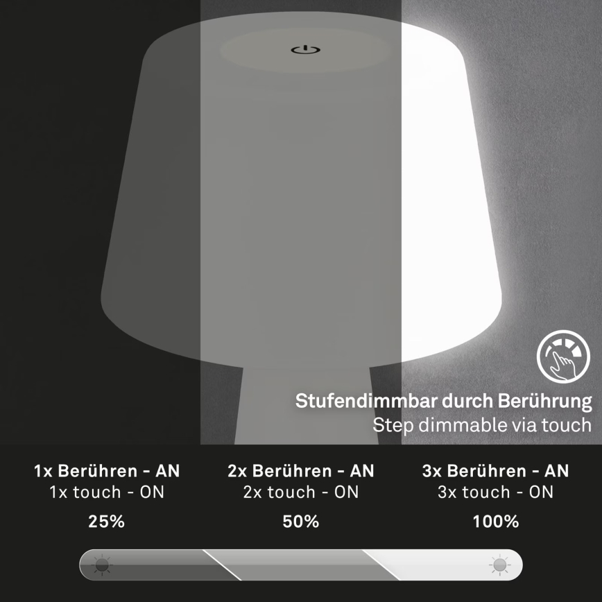 Brilo - Lámpara de mesa LED de exterior recargable y regulable LED/3,5W/5V IP44 blanco