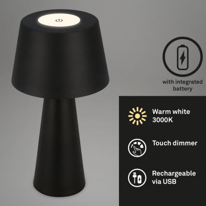 Brilo - Lámpara de mesa LED de exterior recargable y regulable LED/3,5W/5V IP44 negro